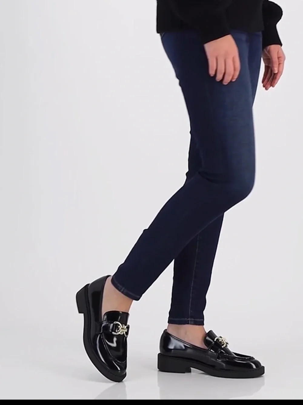 I.N.C Black Patent Leather Loafer with Gold Chain Accent - Women